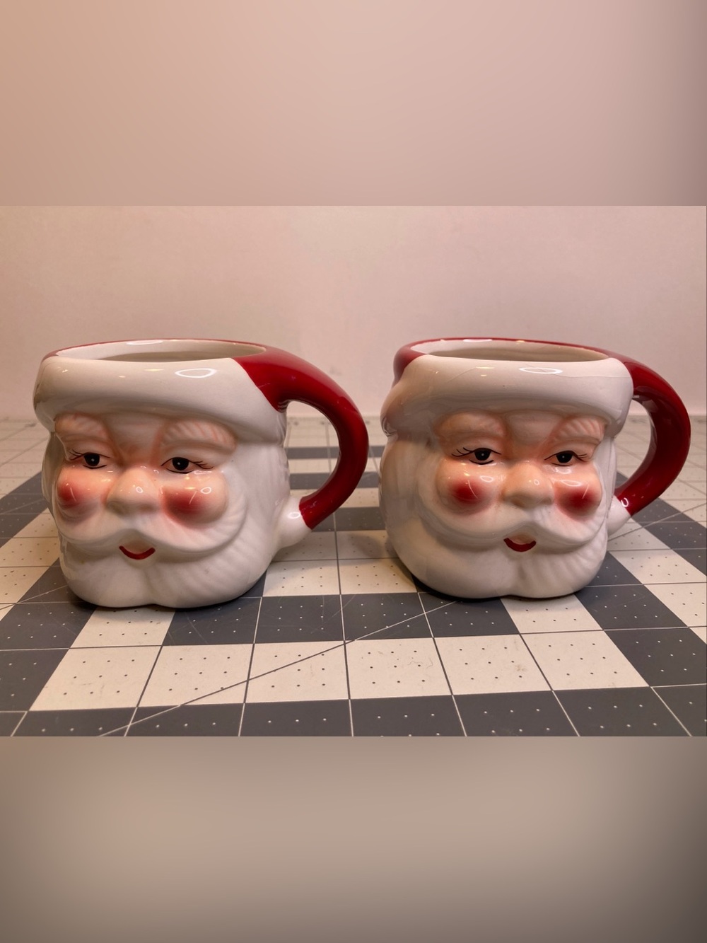 2 Pottery Barn Santa Claus Handcrafted Ceramic Mugs Christmas